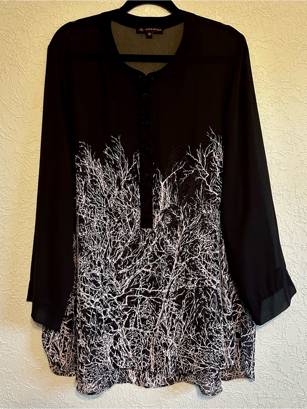Love & Legend Black Tunic with White Branch Motif